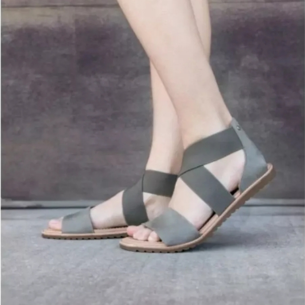 Sorel Ella‎ Elastic Strap Strappy Gladiator Sage Green Leather Summer Sandals 9
